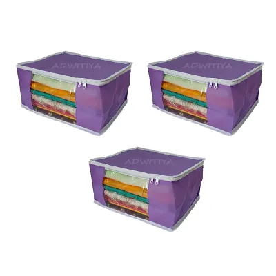 ADWITIYA - Set of 3 Pcs White Border Large Nonwoven Saree Cover - Purple