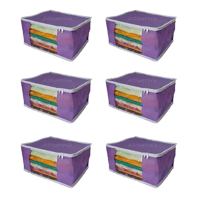ADWITIYA - Set of 6 Pcs White Border Large Nonwoven Saree Cover - Purple
