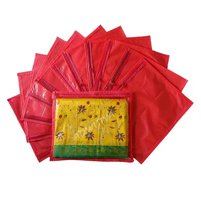 ADWITIYA - Set of 12 Pcs Plain Single Nonwoven Saree Cover - Red
