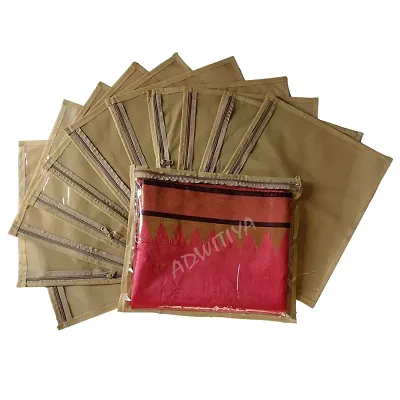 ADWITIYA - Set of 12 Pcs Plain Single Nonwoven Saree Cover - Beige