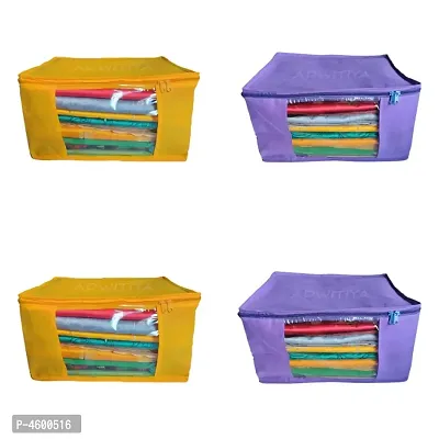 Set of 4 - Plain Large Nonwoven Saree Cover - Yellow & Purple-thumb0