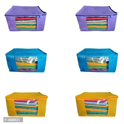 Set of 6 - Plain Large Nonwoven Saree Cover - Purple, Blue & Yellow-thumb0