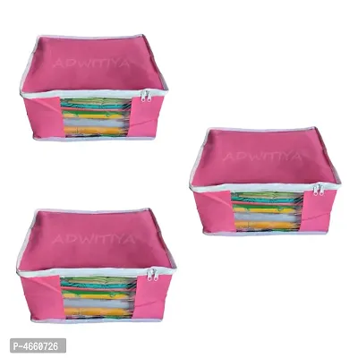 Set of 3 - White Border Large Nonwoven Saree Cover - Pink-thumb0