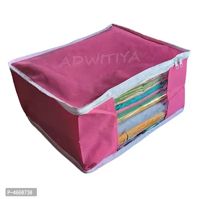 Set of 4 - White Border Large Nonwoven Saree Cover - Pink-thumb2