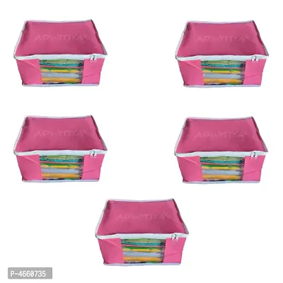Set of 5 - White Border Large Nonwoven Saree Cover - Pink-thumb0