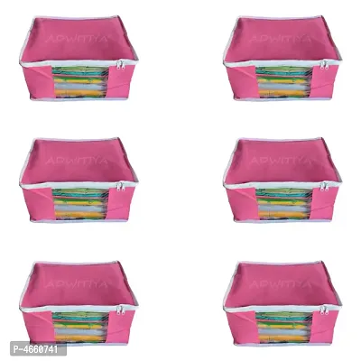 Set of 6 - White Border Large Nonwoven Saree Cover - Pink-thumb0
