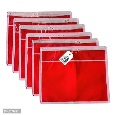 Set of 6 - White Border Nonwoven Single Saree Cover - Red