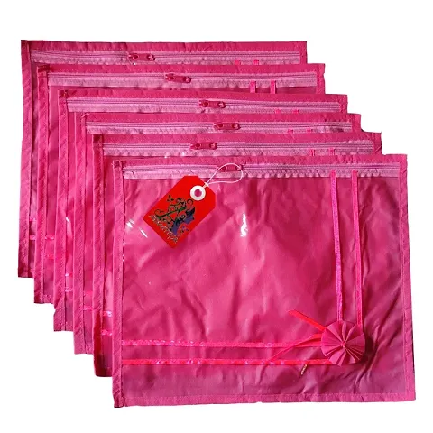Flower Design Transparent Top Nonwoven Set Of 6 Single Saree Covers