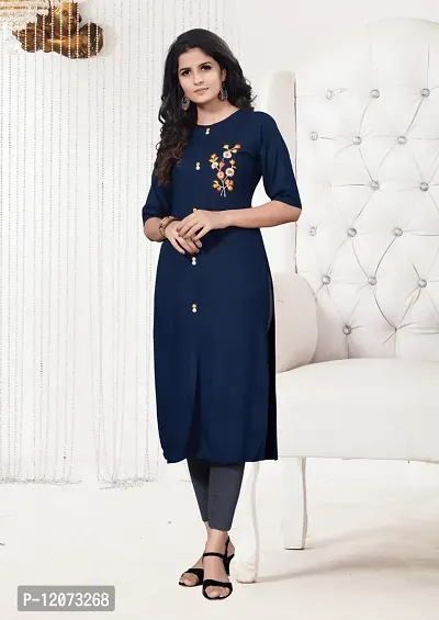 Women Stylish Cotton Blend Embroidered Straight Kurta