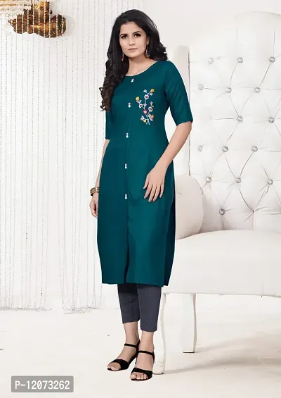 Women Stylish Cotton Blend Embroidered Straight Kurta