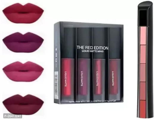 Tilkor Non Transfer Waterproof liquid Matte Mini Lipstick-Combo Pack Of 4, Red-20 Ml