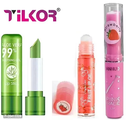 Tilkor Fruity Flavour Lip Balm Colour Changer Mix -Pack Of 3, 4 G