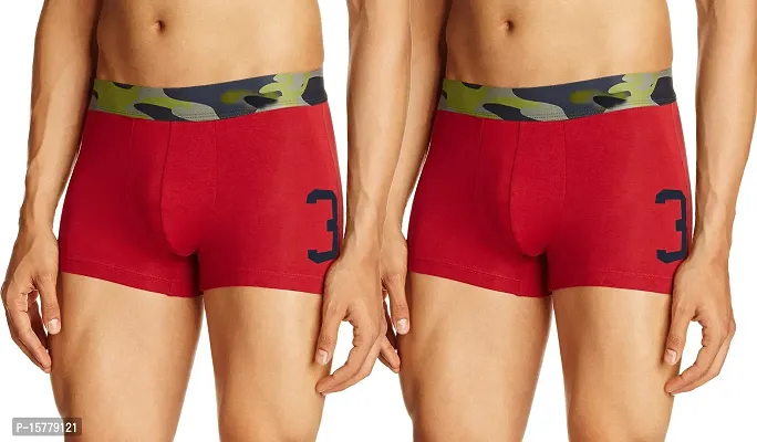 Stylish Red Cotton Blend Solid Trunks For Men Pack Of 2