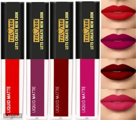 Non Transfer Waterproof Longlasting Liquid Matte Mini Lipstick Combo Pack Of 4 Makeup Lipstick-thumb0