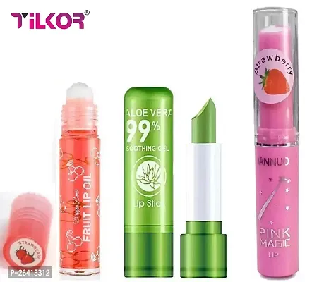 Tilkor Fruity Flavour Lip Balm Colour Changer Mix -Pack Of 1, 3 G