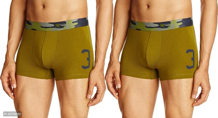 Stylish Green Cotton Blend Solid Trunks For Men Pack Of 2