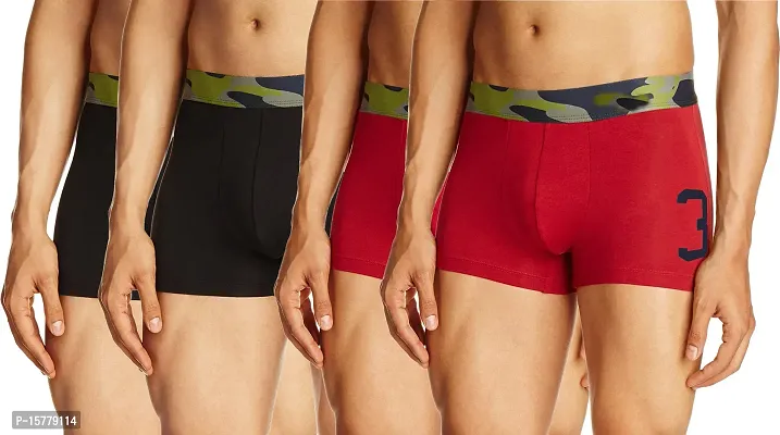 Stylish Multicoloured Cotton Blend Solid Trunks For Men Pack Of 4-thumb0