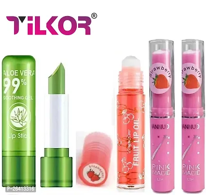 Tilkor Fruity Flavour Lip Balm Colour Changer Mix -Pack Of 4, 5 G