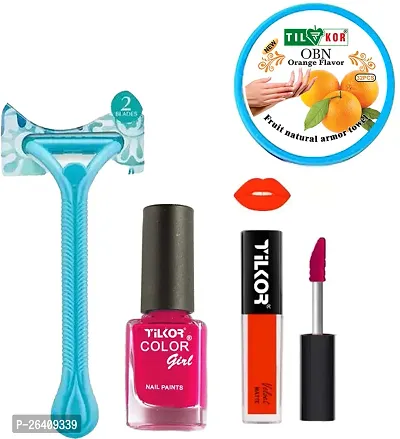 Tilkor Nail Polish, Nail Remover, Razer And Matt Mini Combo- Set Of 4