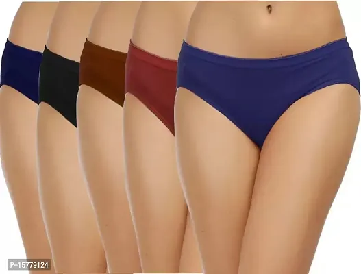 Stylish Multicoloured Cotton Solid Briefs For Women Pack Of 5-thumb0