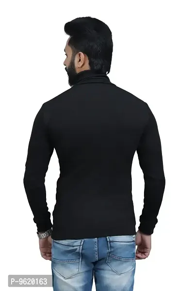 Stylish Black Woolen High Neck Solid Sweat Shirt For Men-thumb2