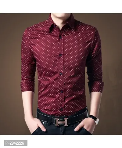 Maroon Cotton Blend Printed Casual Shirts For Men