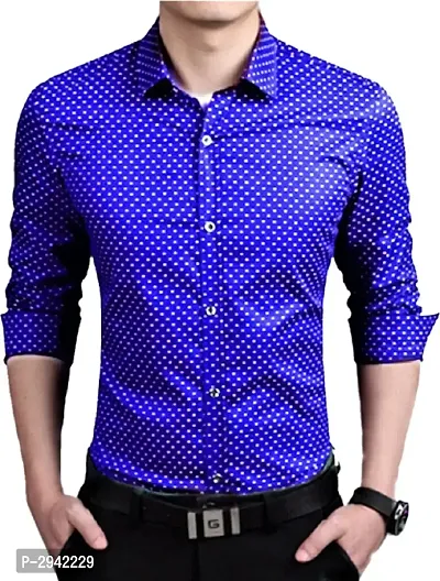 Men's Blue Printed Cotton Blend Full Sleeve Casual Shirt-thumb0