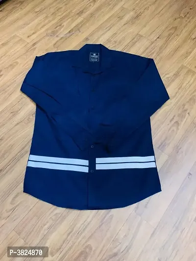 Navy Blue Cotton Blend Casual Shirt For Men-thumb2