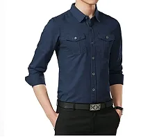 Navy Double Pocket Casual Shirt For Men-thumb1