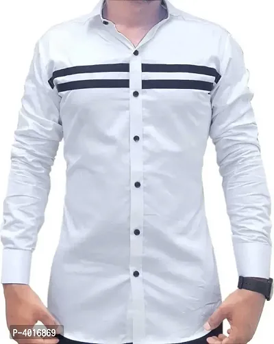 White Cotton Blend Self Pattern Casual Shirts For Men