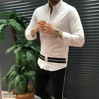 White Below Strip Casual Shirt For Men-thumb0