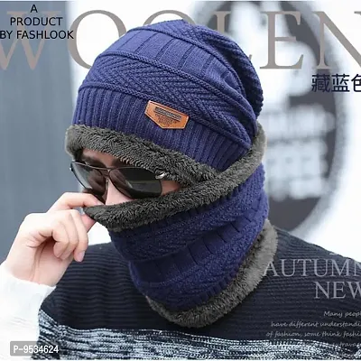 Beautiful Woolen Navy Blue Beanie Winter Cap For Men