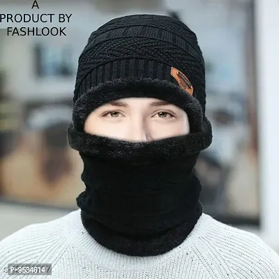 Beautiful Woolen Black Beanie Winter Cap For Men-thumb0
