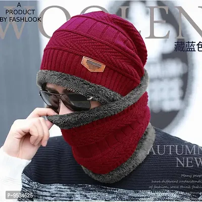 Beautiful Woolen Maroon Beanie Winter Cap For Men-thumb0