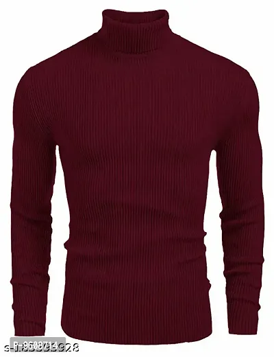 Beautiful Maroon Woolen High Neck Sweaters For Men