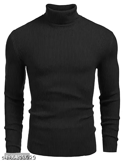 Beautiful Black Woolen High Neck Sweaters For Men-thumb0