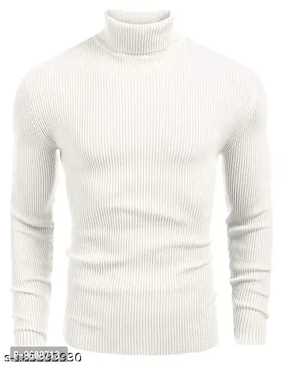 Beautiful White Woolen High Neck Sweaters For Men-thumb0