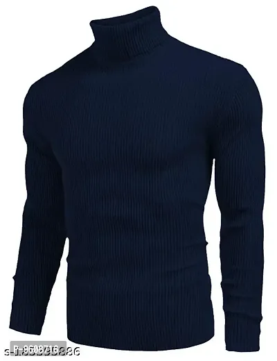 Navy Blue Wool Sweaters For Men-thumb0