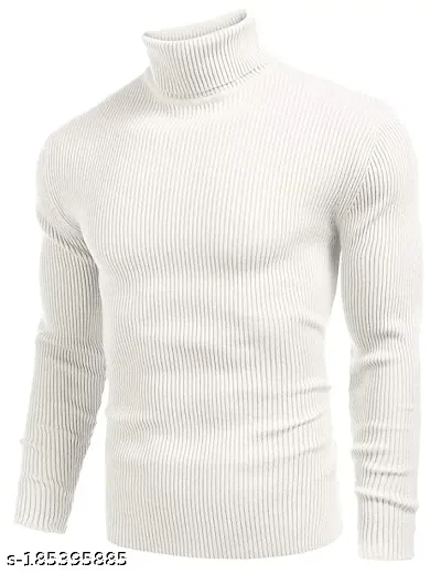 Beautiful White Woolen High Neck Sweaters For Men