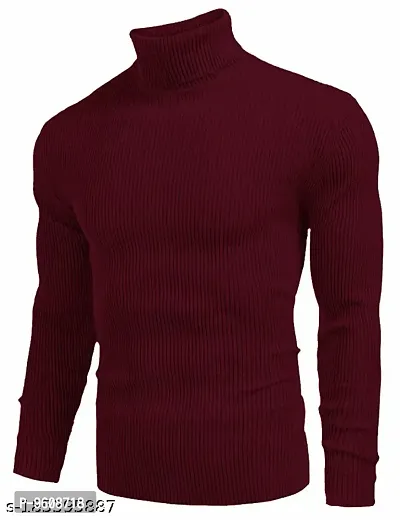 Beautiful Maroon Woolen High Neck Sweaters For Men-thumb0