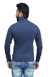 Stylish Navy Blue Woolen High Neck Solid Sweat Shirt For Men-thumb2