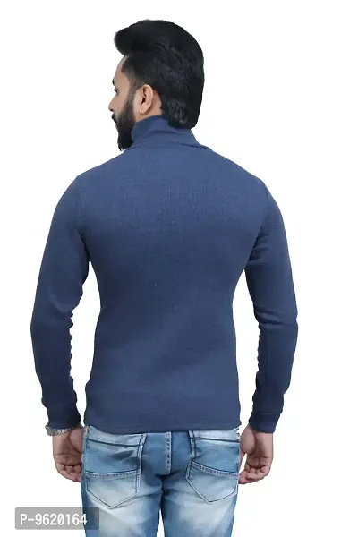 Stylish Navy Blue Woolen High Neck Solid Sweat Shirt For Men-thumb3