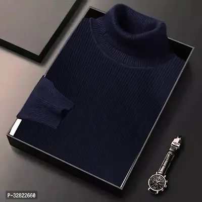 Stylish Wool Blend Solid High Neck Sweatshirt-thumb0