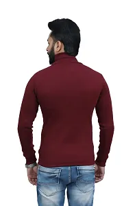 Stylish Maroon Woolen High Neck Solid Sweat Shirt For Men-thumb2