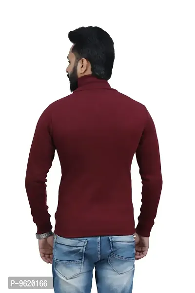 Stylish Maroon Woolen High Neck Solid Sweat Shirt For Men-thumb3