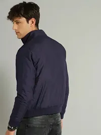 Stylish Navy Blue Polyester Solid Long Sleeves Bomber Jackets For Men-thumb1