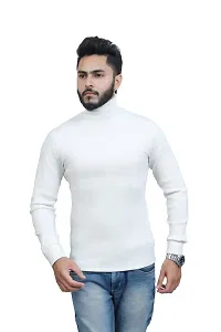 Stylish White Woolen High Neck Solid Sweat Shirt For Men-thumb1