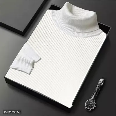 Stylish Wool Blend Solid High Neck Sweatshirt-thumb0