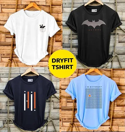 Stylish Polyester Printed Round Neck Tees For Men - Pack of 4