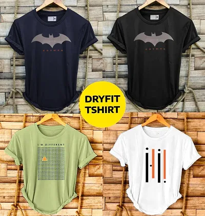 Stylish Polyester Printed Round Neck Tees For Men Pack Of 4